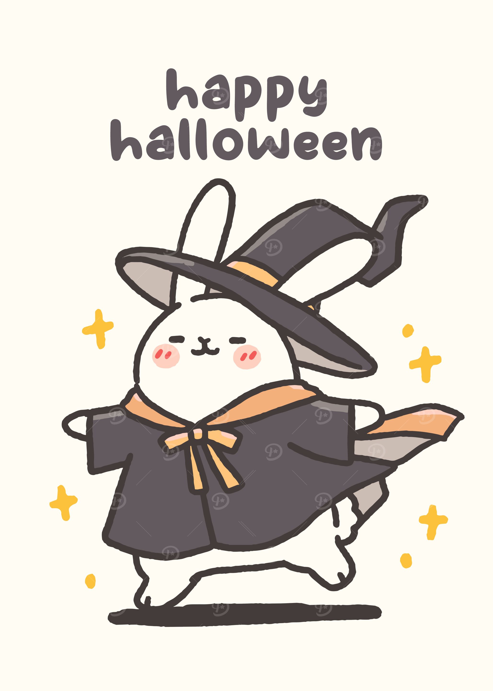 Happy Halloween Bunny Witch Illustration