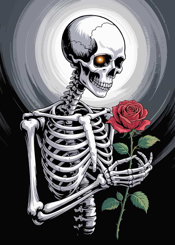 Skeleton with Rose Digital Art