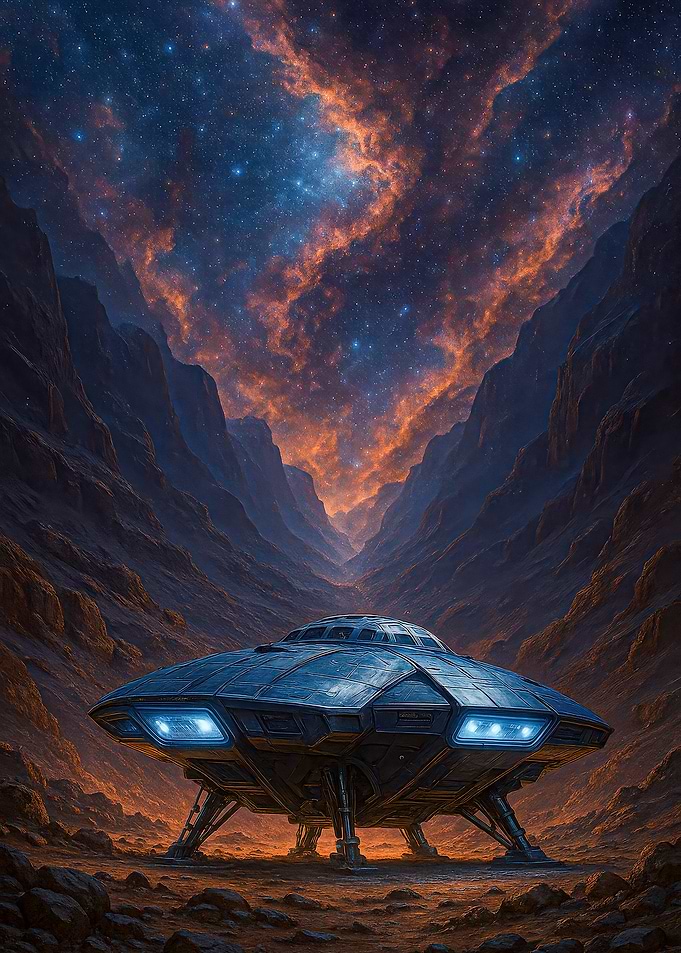UFO in a canyon landscape