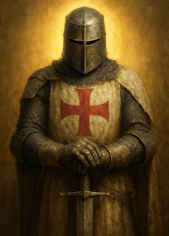 Crusader Knight with Sword and Cross