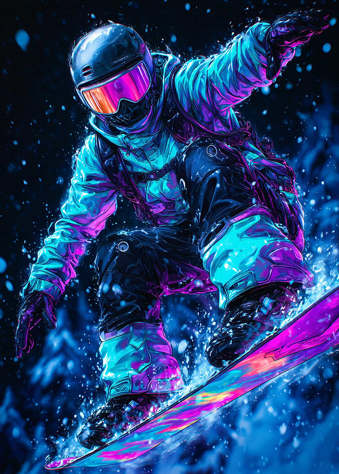 Snowboarder in Neon Lights