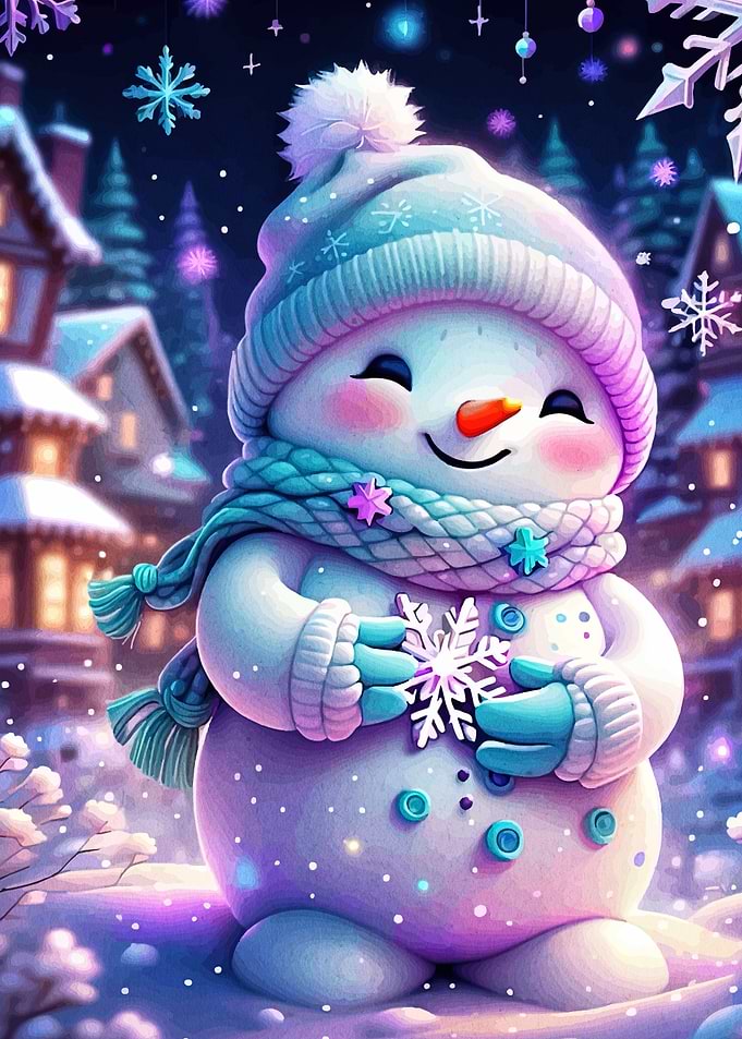 Cute Snowman with Snowflake in Winter
