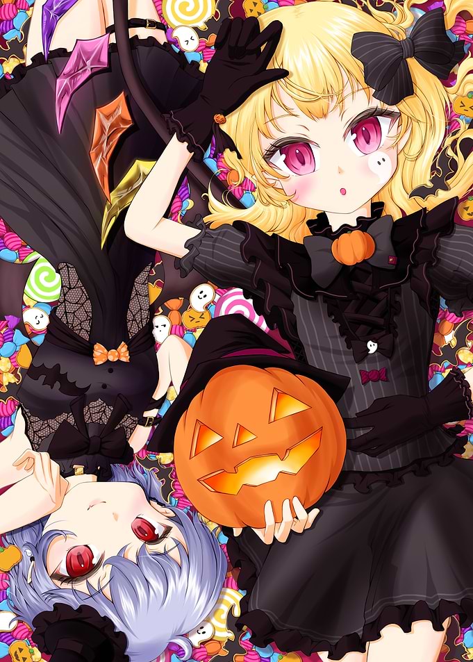 Anime Halloween Girls with Pumpkin