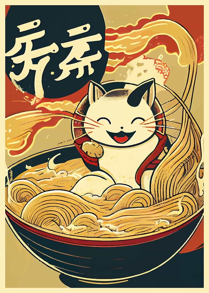 Cat in Ramen Bowl