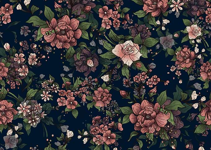 Floral Pattern on Dark Blue Background