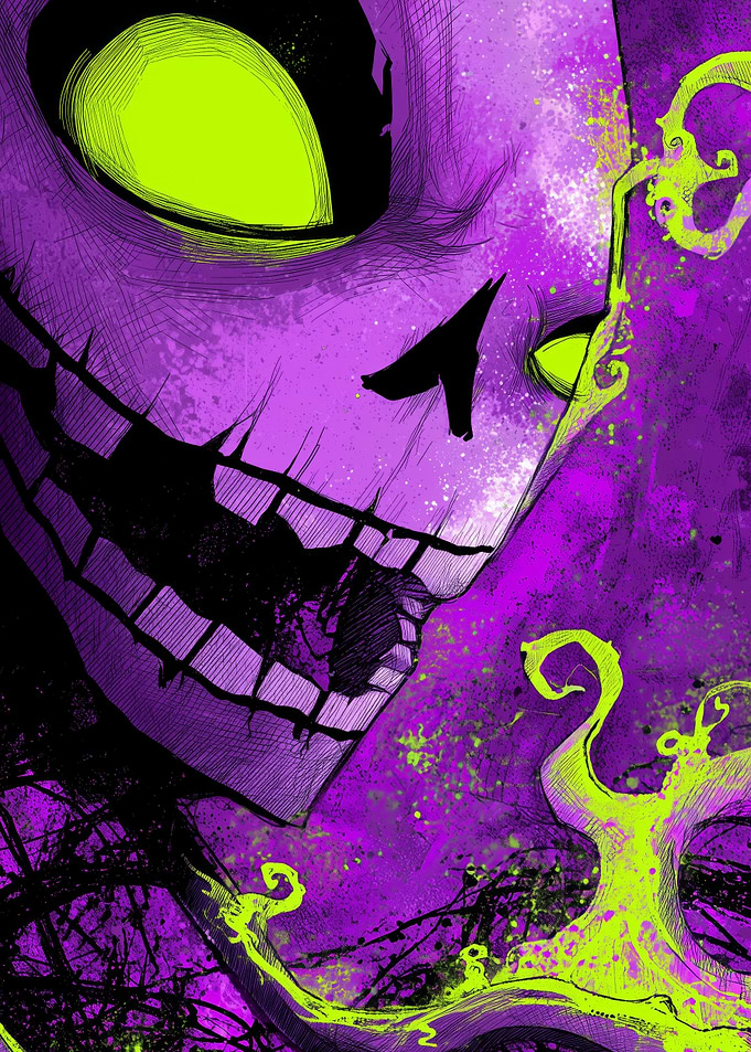 Purple Skull with Green Accents