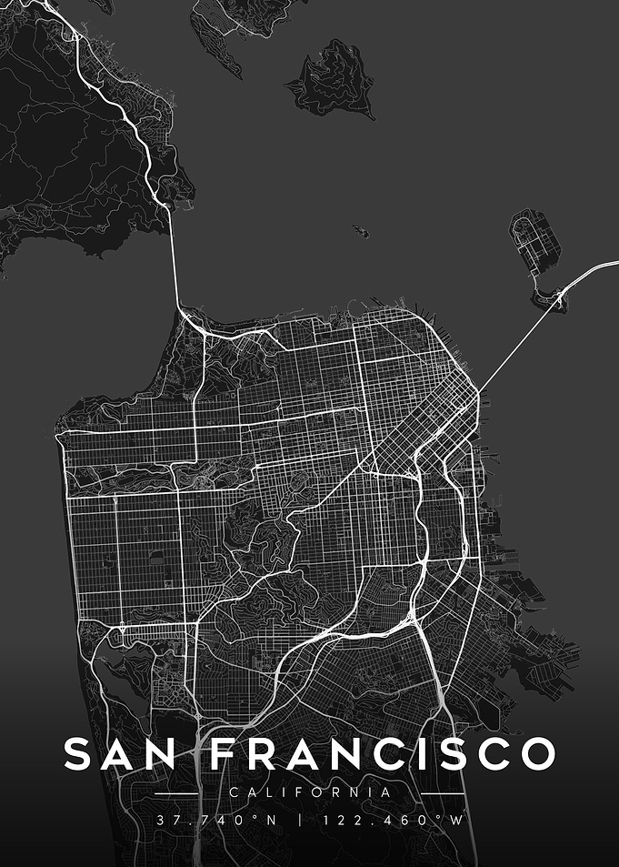 San Francisco City Map - Black and White
