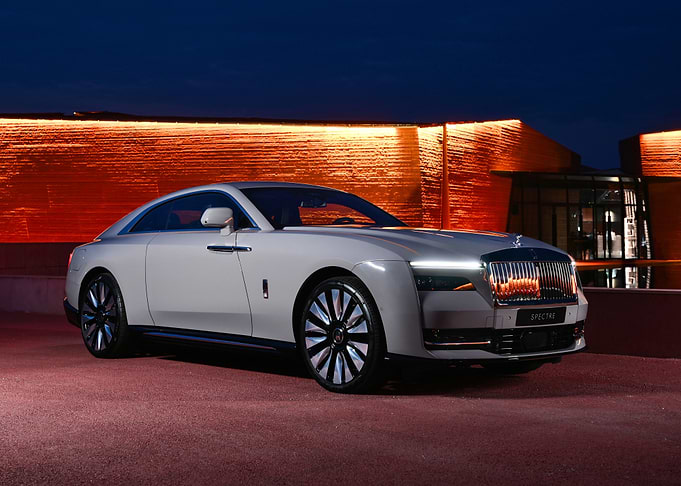 Rolls-Royce Spectre electric coupe at night