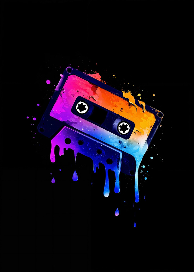Colorful Cassette Tape with Dripping Paint