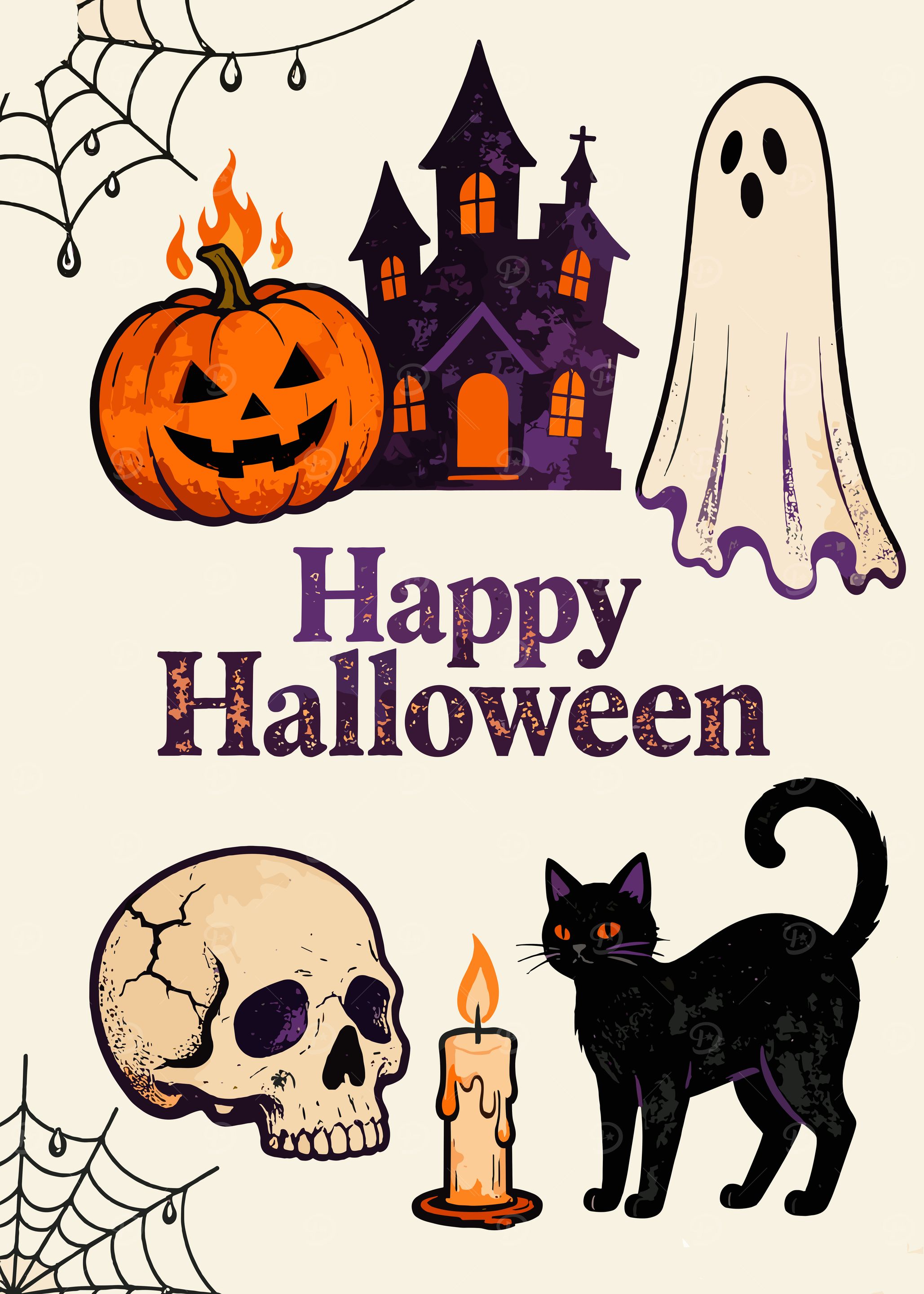 Happy Halloween Illustration with Spooky Elements