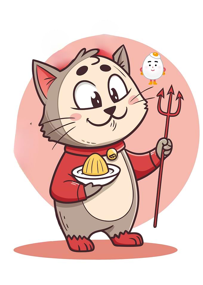Cartoon Cat Devil with Egg Friend