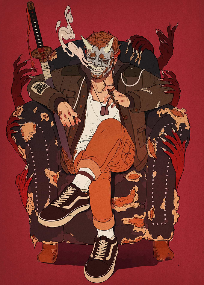 Masked Figure on Throne with Demons