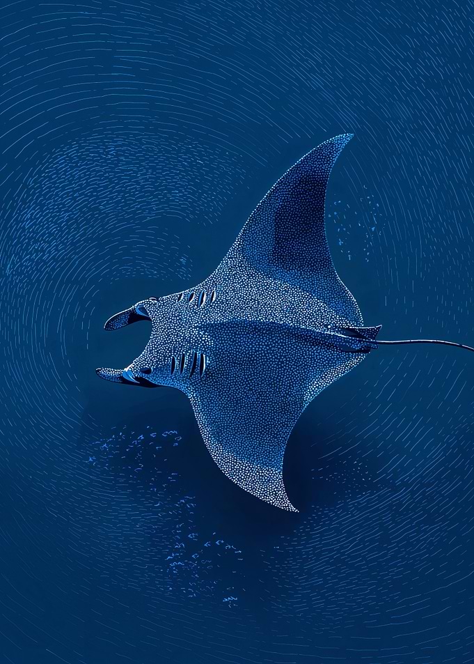 Manta Ray in Deep Blue Ocean
