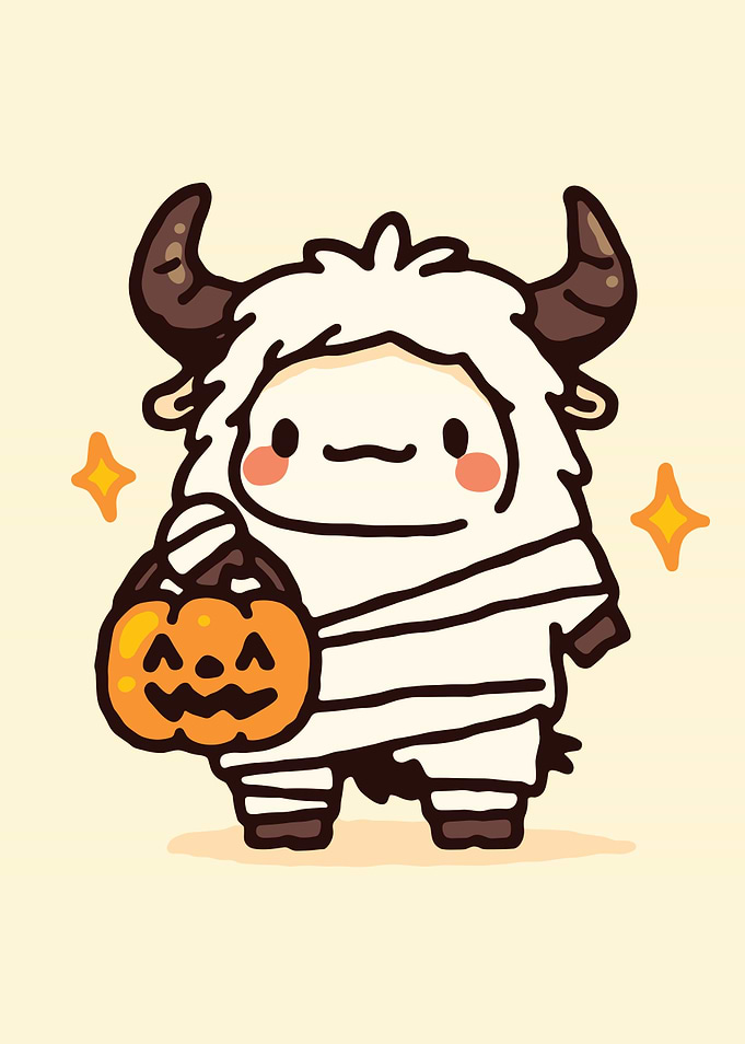 Cute Halloween Mummy Yak with Pumpkin