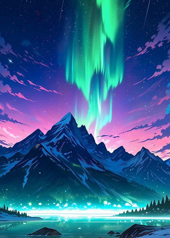 Aurora Borealis over Mountain Landscape
