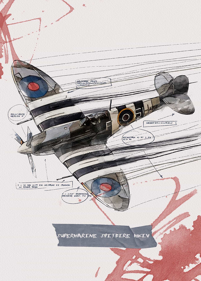 Supermarine Spitfire MKIV Airplane Illustration