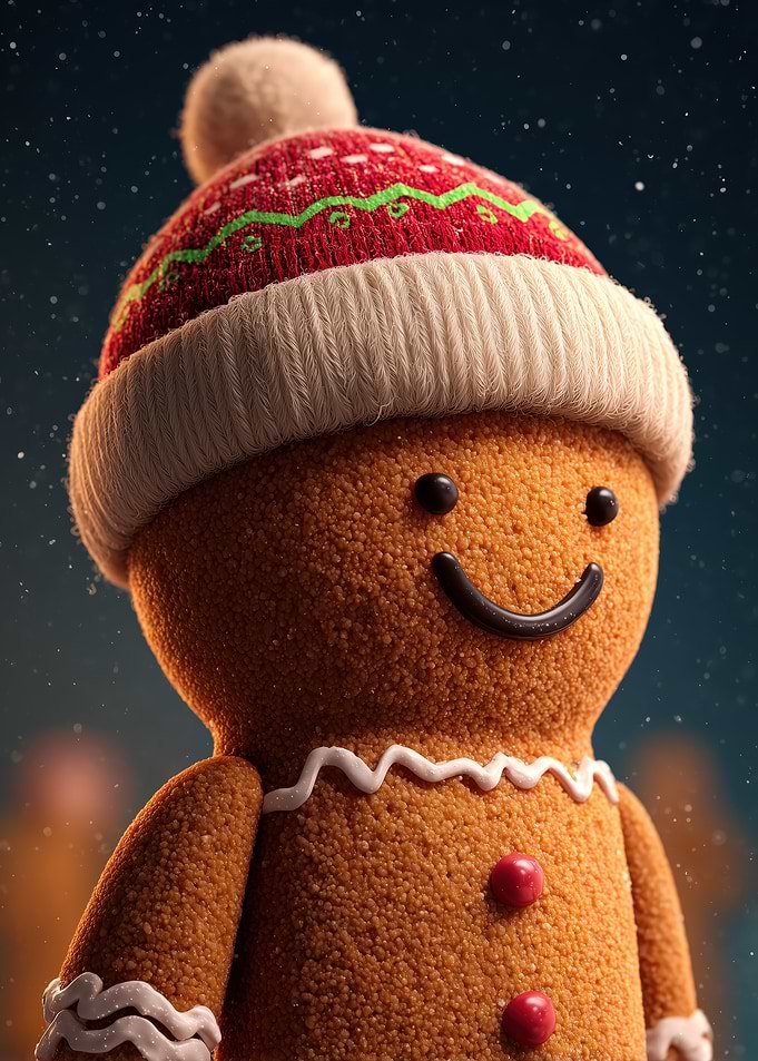 Gingerbread Man with Christmas Hat
