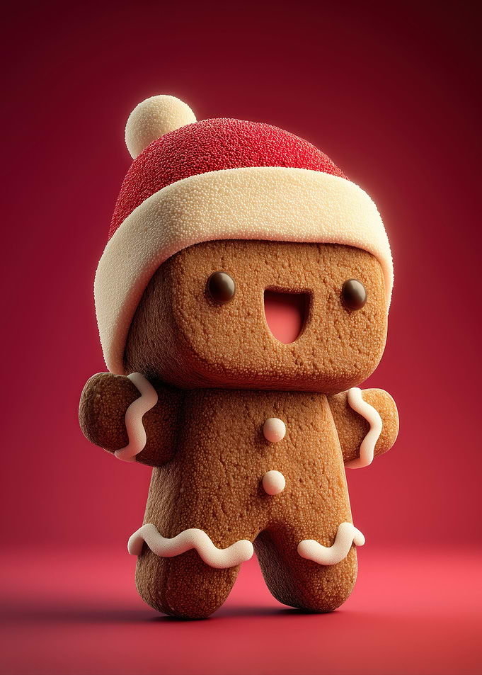 Cute Gingerbread Man with Santa Hat