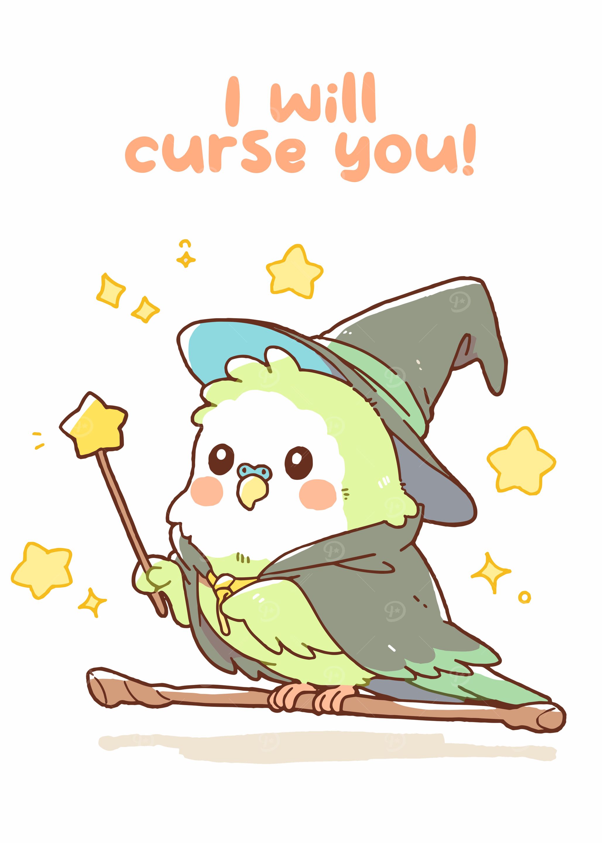 Cute Bird Witch with Magic Wand