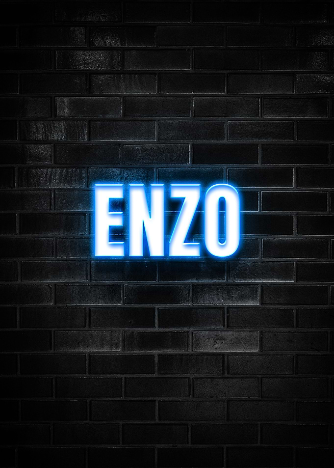 Enzo Neon Sign on Brick Wall