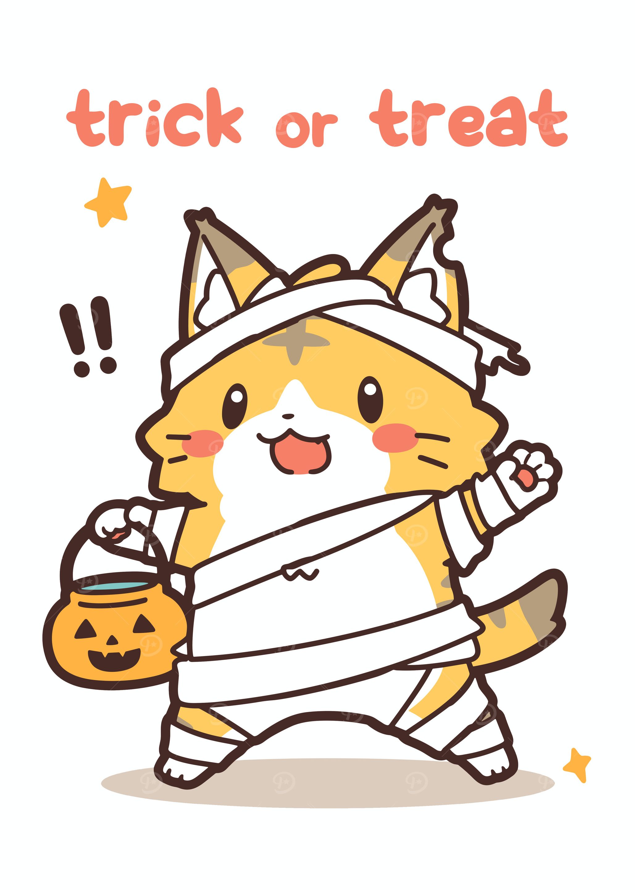 Cute Halloween Cat Mummy Cartoon