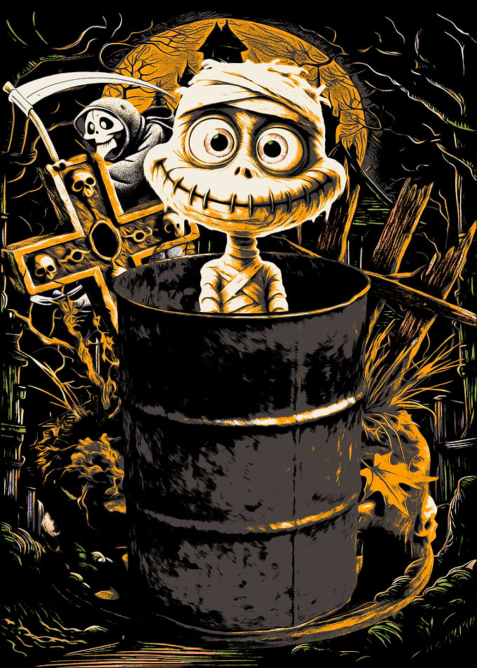 Cartoon Mummy and Grim Reaper Illustration