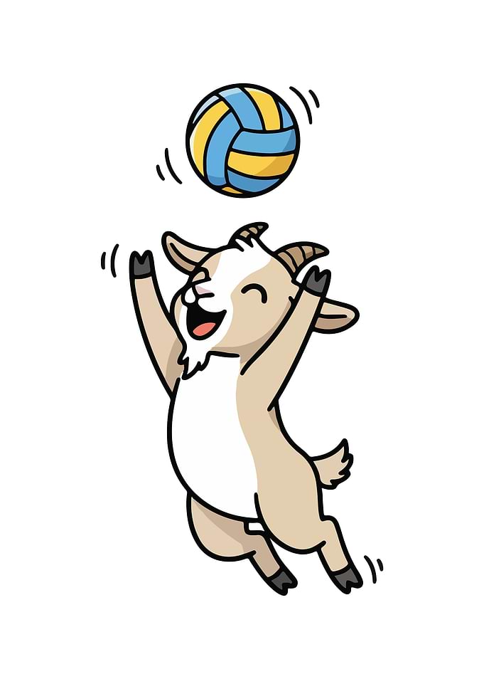 Cartoon Goat Playing Volleyball Illustration