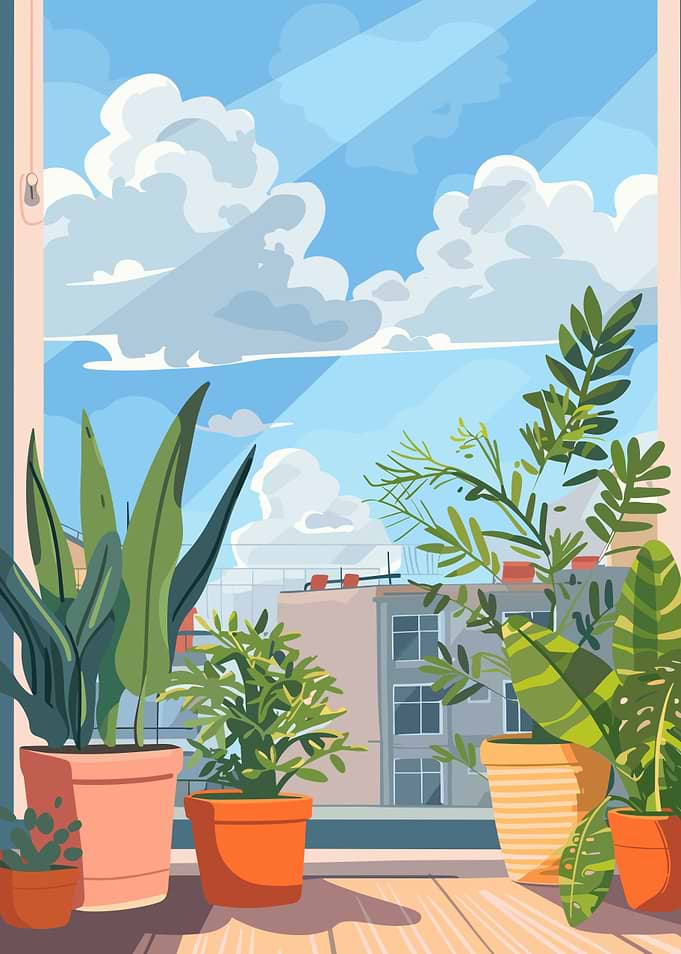 Indoor Plants with City View