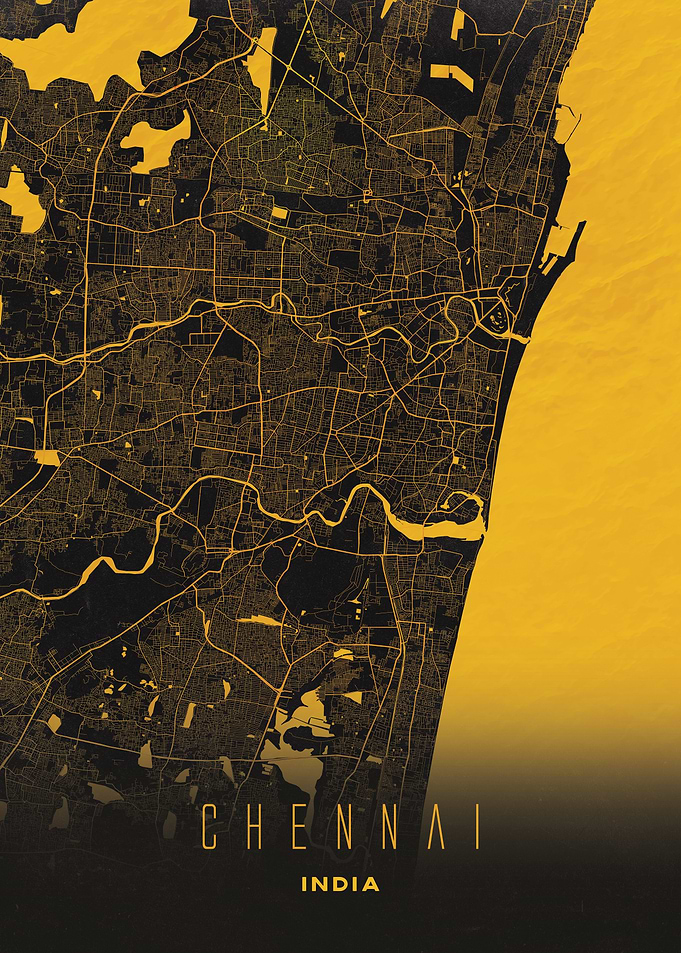 Chennai, India City Map Artwork - Modern Minimalist Street Map of Chennai's Iconic Urban Landscape