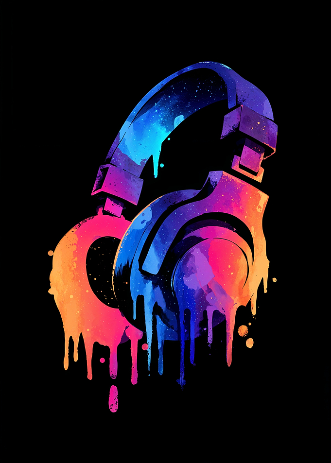 Colorful Headphones with Dripping Paint Effect