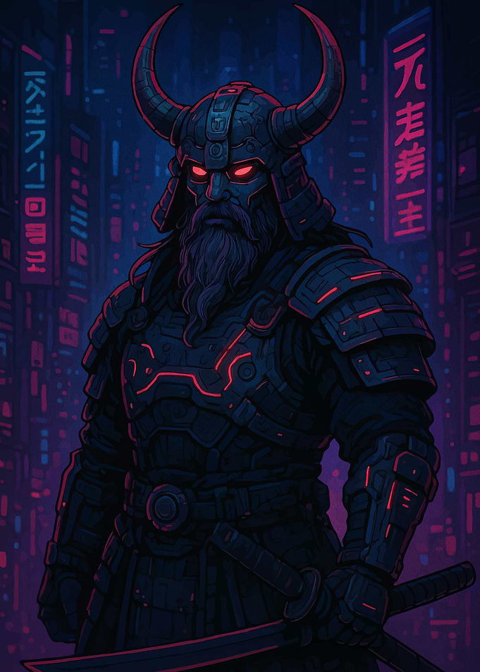 Cyberpunk Viking Samurai Warrior