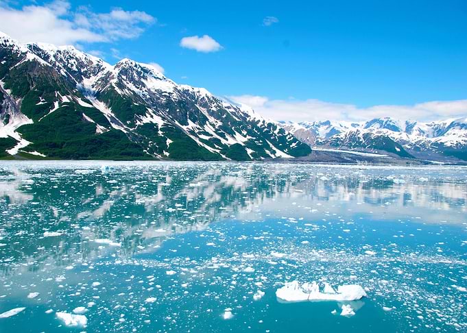 Snowy Mountains and Ice-Filled Waterscape