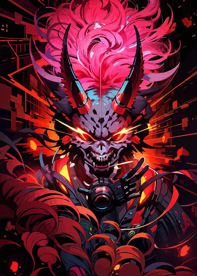 Cyberpunk Demon with Pink Hair