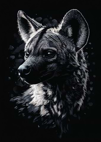 Hyena Portrait in Black and White