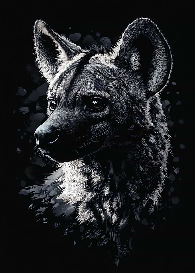 Hyena Portrait in Black and White
