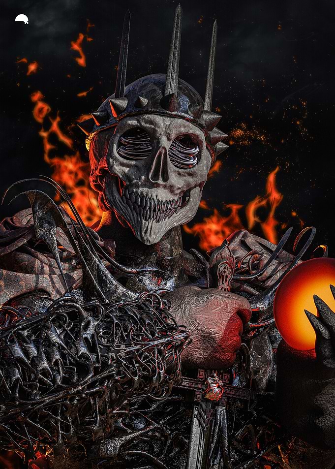 Skeletal Dark Lord with Fiery Orb