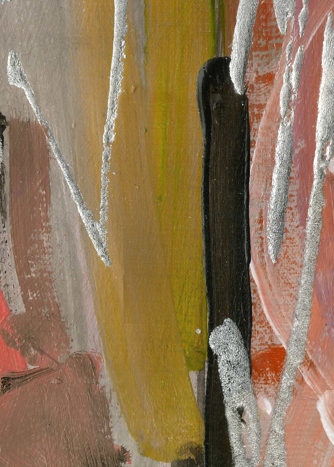 Abstract Painting Pink yellow and Silver Accents