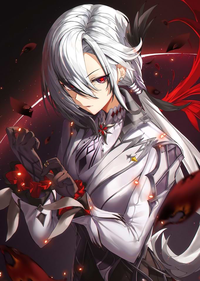 Anime Girl with White Hair and Roses