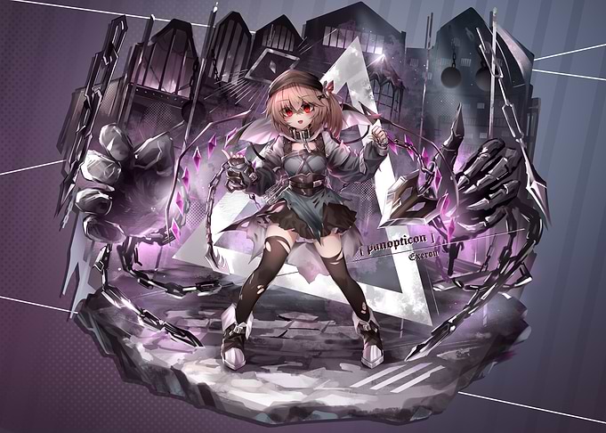 Anime Girl with Chains and Dark City