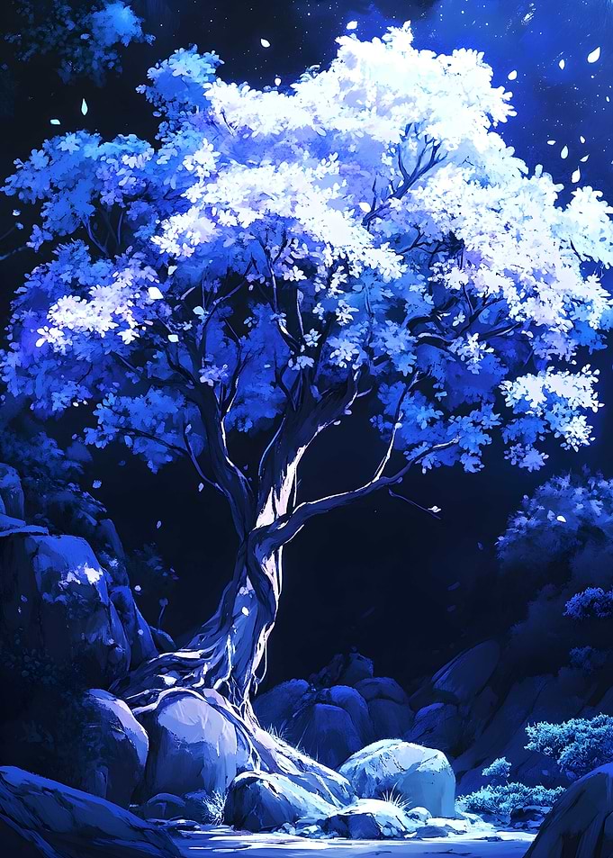 A tree with leaves that shimmer like glass. 1