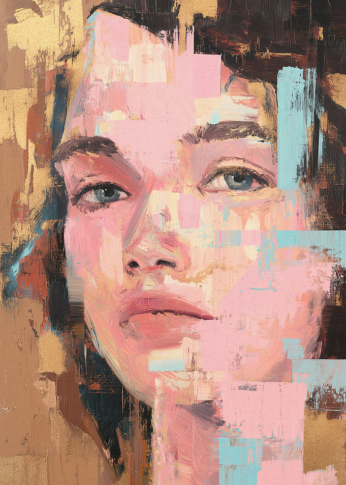 Abstract Portrait Painting with Gold Accents