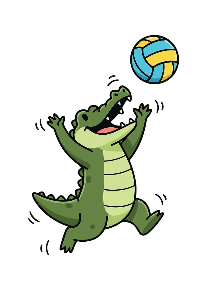 Cartoon Crocodile Playing Volleyball