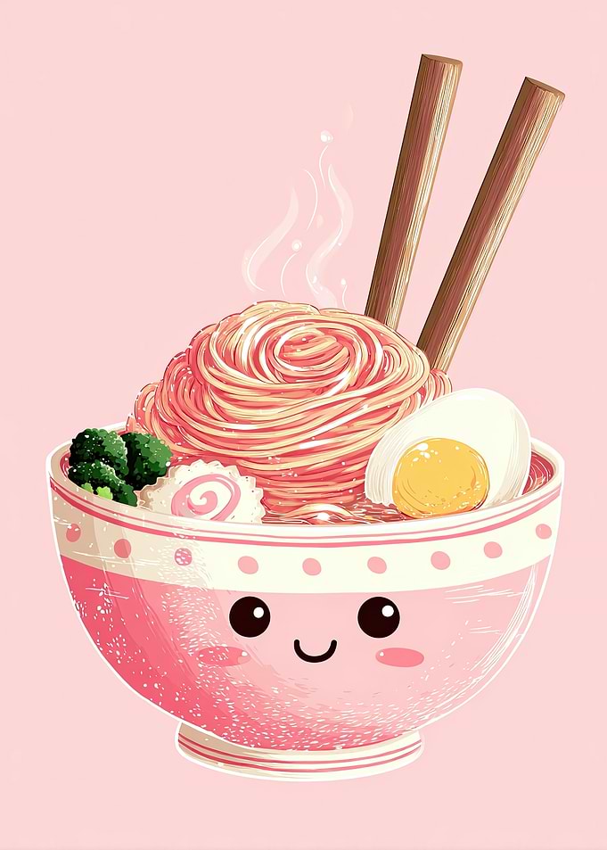Cute Kawaii Ramen Bowl Illustration