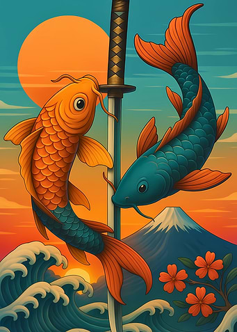 Koi Fish and Katana Art
