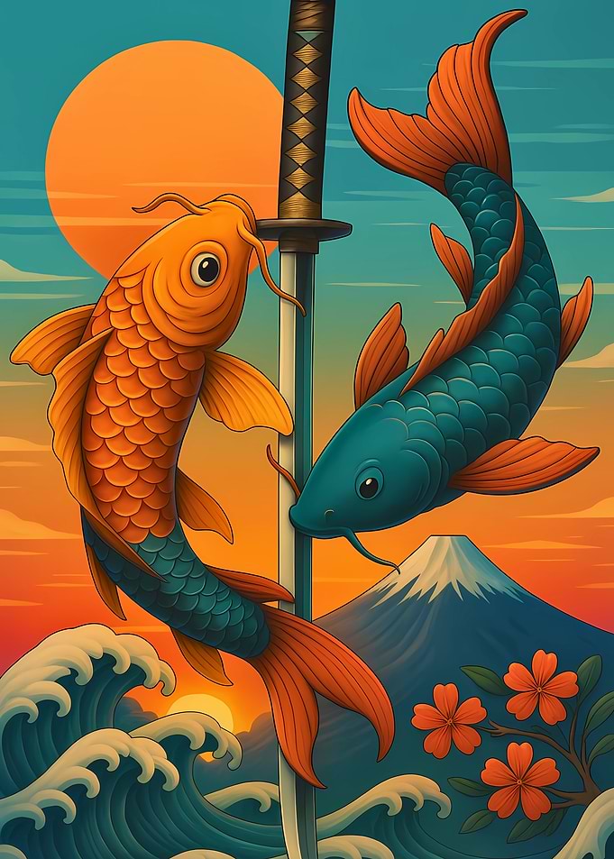 Koi Fish and Katana Art