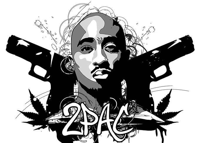 2Pac Black and White Graphic Art