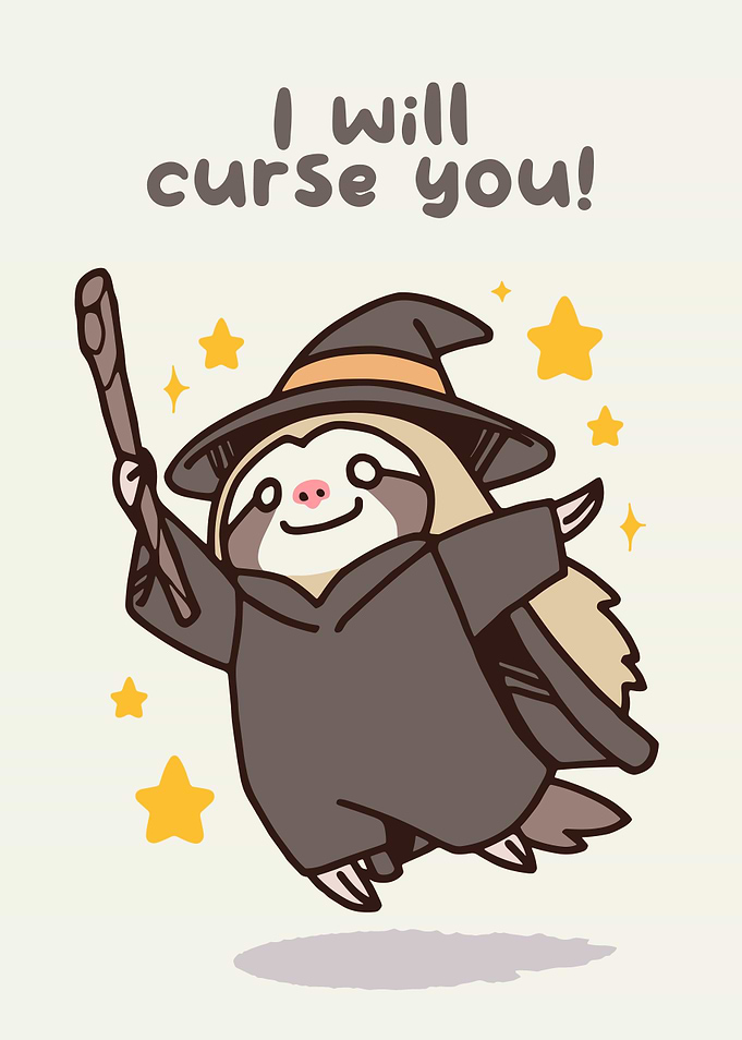 Sloth Wizard Cartoon with Curse
