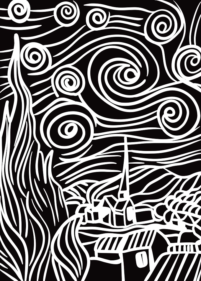 Black and White Starry Night Art