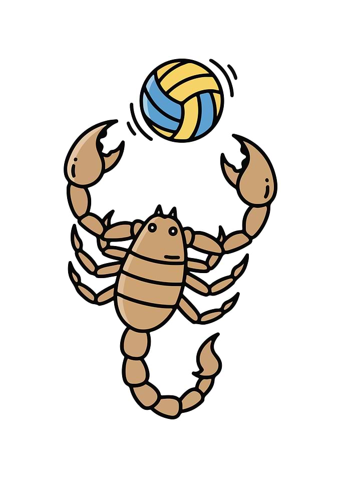 Scorpion playing volleyball cartoon illustration