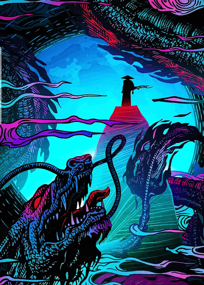 Samurai and Dragon Fantasy Art